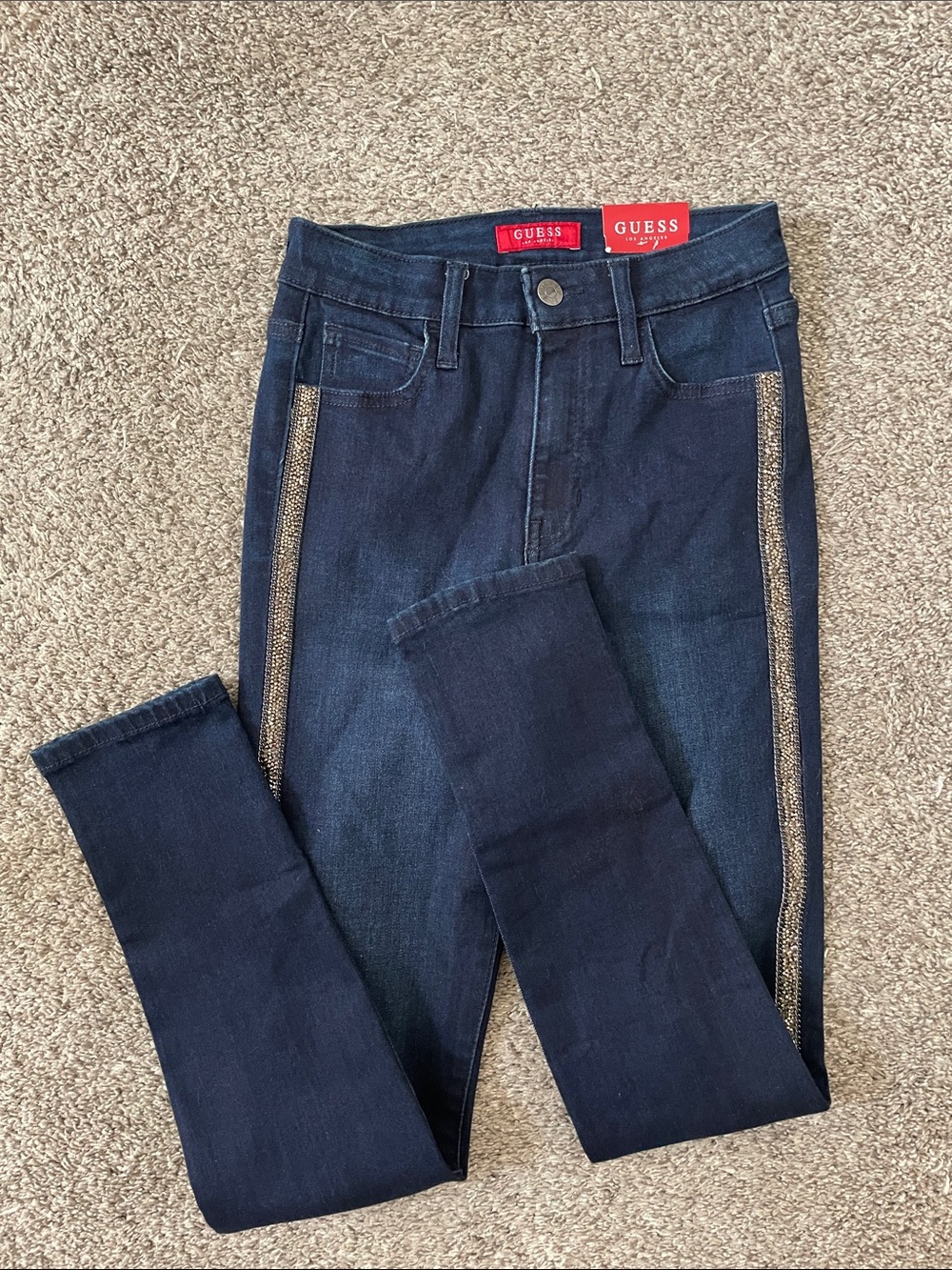 Guess Navy Blue Skinny Jeans with Side Stones